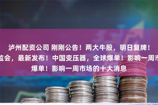 泸州配资公司 刚刚公告！两大牛股，明日复牌！吴清发声！证监会，最新发布！中国变压器，全球爆单！影响一周市场的十大消息